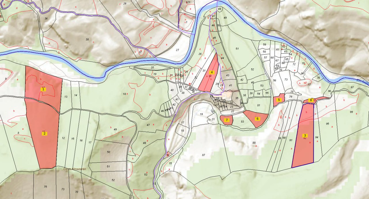 Mapa topográfico de la zona de Almararán, Letúr.